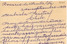 [Carta] 1954 sept. 3, Rosario, [Argentina] [a] Gabriela Mistral, Chile