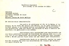 [Carta] 1956 oct. 17, Avellaneda, Argentina [a] Gabriela Mistral, Consulado General de Chile, New York, [EE.UU.]