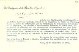 [Carta] 1951, dic. 29, Roma, Italia [a] Gabriela Mistral