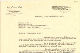 [Carta] 1954 sept. 18, Santa Fe [a] Gabriela Mistral, Santiago
