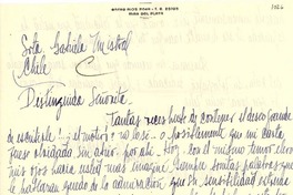 [Carta] 1954 oct, Mar del Plata [a] Gabriela Mistral, Chile