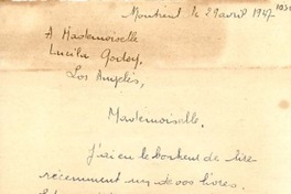 [Carta] 1947 avril 29, Montréal, Canada [a] Lucila Godoy, Los Angeles, [EE.UU.]