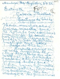 [Carta] 1954 oct. 3, Mendoza [a] Gabriela Mistral, Santiago