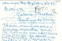 [Carta] 1954 oct. 3, Mendoza [a] Gabriela Mistral, Santiago