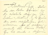 [Tarjeta] 1945, nov. 16, Buenos Aires [a] Gabriela Mistral