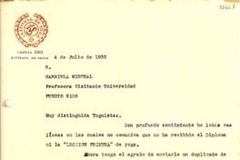 [Carta] 1933 jul. 4, Santiago [a] Gabriela Mistral, Puerto Rico