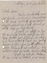 [Carta] 1933 jul. 12, Santiago [a] Gabriela Mistral, Madrid