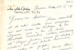 [Carta] 1954, ene. 22, Buenos Aires [a] Gabriela Mistral