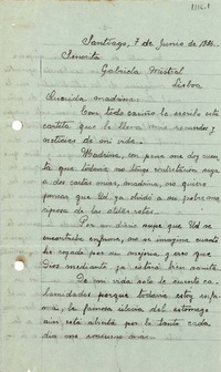 [Carta] 1936 jun. 7, [Santiago, Chile] [a] Gabriela Mistral, Lisboa, [Portugal]