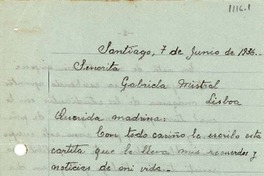 [Carta] 1936 jun. 7, [Santiago, Chile] [a] Gabriela Mistral, Lisboa, [Portugal]