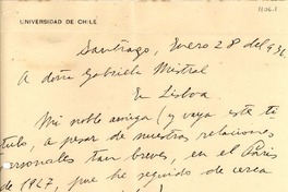 [Carta] 1936 ene. 28, Santiago [a] Gabriela Mistral, Lisboa