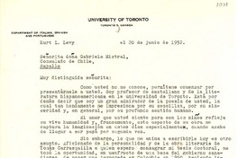 [Carta] 1952, jun. 20, [Toronto] [a] Gabriela Mistral,Rapallo, Italial