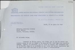 [Carta] 1949 jun. 27, París [a] Gabriela Mistral, Jalapa, Veracruz, México