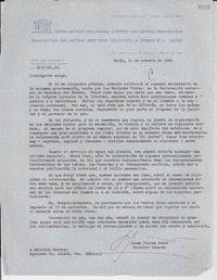 [Carta] 1950 oct. 11, París [a] Gabriela Mistral, Jalapa, Veracruz, México