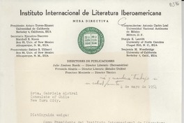 [Carta] 1954 mayo 4, [EE.UU.] [a] Gabriela Mistral, New York, [EE.UU.]