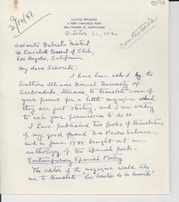 [Carta] 1946 oct. 21, Baltimore, Maryland, [EE.UU.] [a] Gabriela Mistral, Los Angeles, California, [EE.UU.]