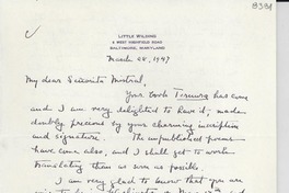 [Carta] 1947 mar. 8, Baltimore, Maryland, [EE.UU.] [a] Gabriela Mistral