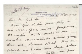 [Carta] 1945 nov. 16, Berkeley, [EE.UU.] [a] Gabriela Mistral