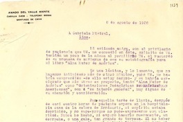 [Carta] 1938 ago. 8, Santiago, Chile [a] Gabriela Mistral, Lima, [Perú]