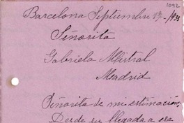 [Carta] 1933 sep. 17, Barcelona, España [a] Gabriela Mistral, Barcelona, [España]