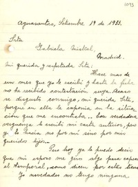 [Carta] 1933 sep. 19, Agua Santas, España [a] Gabriela Mistral, Madrid, España