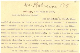 [Carta] 1939 jul. 2, Santiago, [Chile] [a] Gabriela Mistral