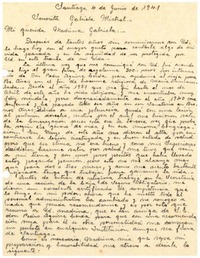 [Carta] 1941 jun. 4, Santiago, [Chile] [a] Gabriela Mistral