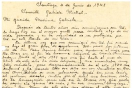 [Carta] 1941 jun. 4, Santiago, [Chile] [a] Gabriela Mistral