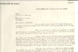 [Carta] 1945 dic. 23, Petrópolis [a] Francisco Ramírez y Laudelina Olate, Coronel, [Chile]