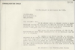 [Carta] 1945 dic. 24, Petrópolis [a] Pbro. Miguel Araya R., San Carlos, [Chile]