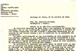 [Carta] 1942 oct. 29, Santiago, Chile [a] Gabriela Mistral, Petrópolis, Brasil