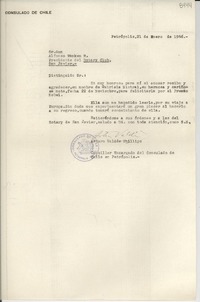 [Carta] 1946 ene. 21, Petrópolis [a] Alfonso Wanken R., Presidente del Rotary Club, San Javier, [Chile]