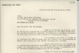 [Carta] 1945 dic. 8, Petrópolis [a] Rebeca Izquierdo Phillips, Directora de la Escuela de Servicio Social "Elvira M. de Cruchaga", Santiago de Chile