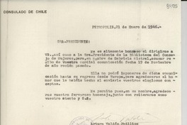[Carta] 1946 ene. 21, Petrópolis [a] Belén de Tezanos de Olivos, Presidenta del Consejo de Mujeres de la República Argentina