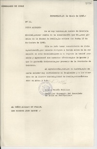 [Carta] 1946 ene. 21, Petrópolis [a] Alcalde de Ovalle, Roberto Jhon Barnes