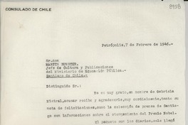 [Carta] 1946 feb. 7, Petrópolis [a] Martín Bunster, Santiago de Chile