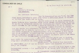 [Carta] 1946 abr. 8, Rio de Janeiro, [Brasil] [a] Gabriela Mistral, Los Angeles, [EE.UU.]