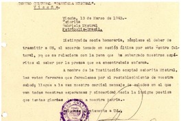 [Carta] 1943 mar. 13, Vicuña, [Chile] [a] Gabriela Mistral, Petrópolis
