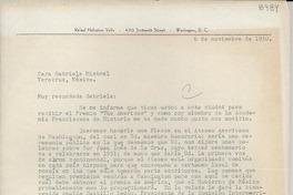 [Carta] 1950 nov. 6, [Washington D. C., EE.UU.] [a] Gabriela Mistral, Veracruz, México