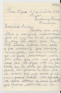 [Carta] 1954 oct. 21, Pisco Elqui, [Chile] [a] Radomiro Tomic, Santiago, [Chile]