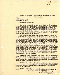 [Carta] 1943 [ago. 23], Santiago, Chile [a] Gabriela Mistral, Brasil