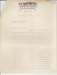 [Carta] 1925 feb. 14, México D. F. [a] Gabriela Mistral, Santiago de Chile