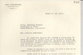 [Carta] 1947 jun. 23, [México D. F.] [a] Gabriela Mistral, Santa Bárbara, California