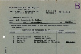 [Recibo] 1943 dic. 16, Santiago [a] Gabriela Mistral, Petrópolis