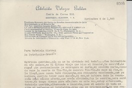 [Carta] 1945 nov. 9, [Guayaquil, Ecuador] [a] Gabriela Mistral, Petrópolis, Brasil