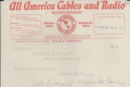 [Telegrama] 1945 nov. 17, Guayaquil [a] Gabriela Mistral, Río de Janeiro