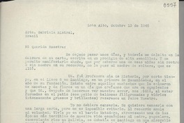 [Carta] 1945 oct. 13, Lota Alto, [Chile] [a] Gabriela Mistral, Brasil