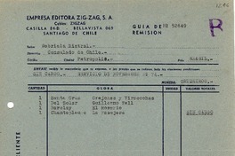 [Recibo] 1943 sep. 27, Santiago, Chile [a] Gabriela Mistral, Petrópolis, Brasil