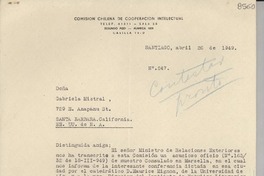 [Carta] 1949 abr. 26, Santiago [a] Gabriela Mistral, Santa Bárbara, California