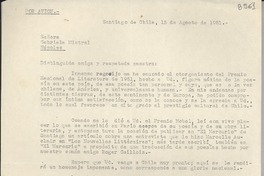 [Carta] 1951 ago. 13, Santiago de Chile [a] Gabriela Mistral, Nápoles